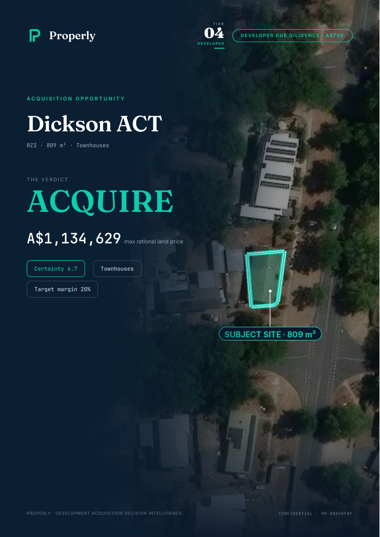 A real Developer Due Diligence verdict — ACQUIRE, with the maximum rational land price